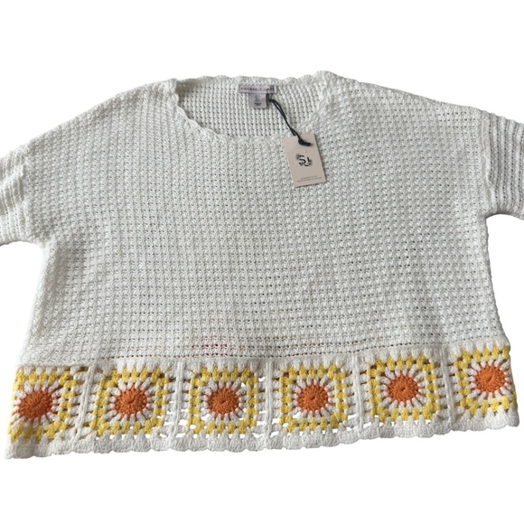 Sincerely Jules Boxy Daisy Sweater Crochet Cropped Size L Hippie Bohemian - Picture 6 of 6